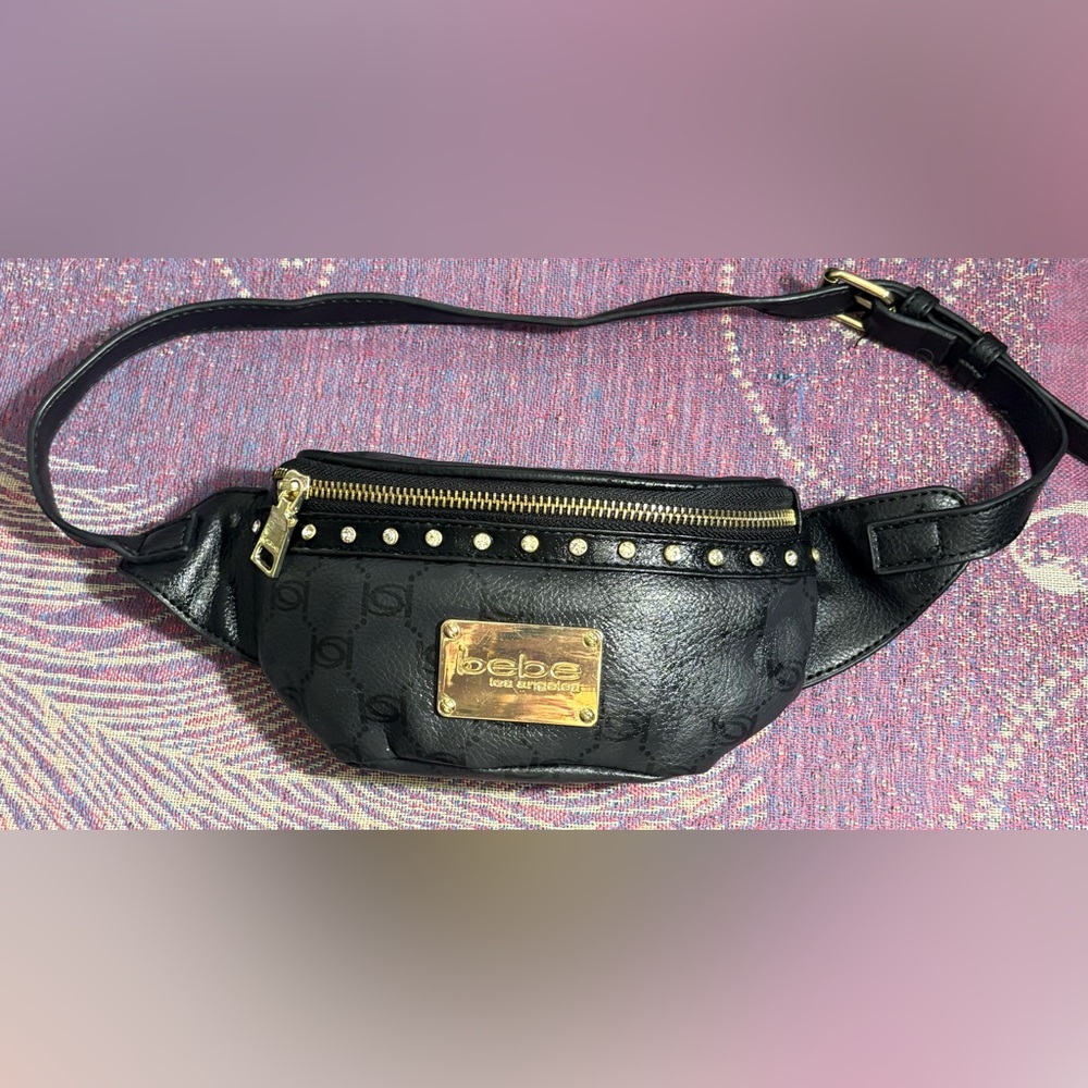 Bebe Black and Gold Belt Bag